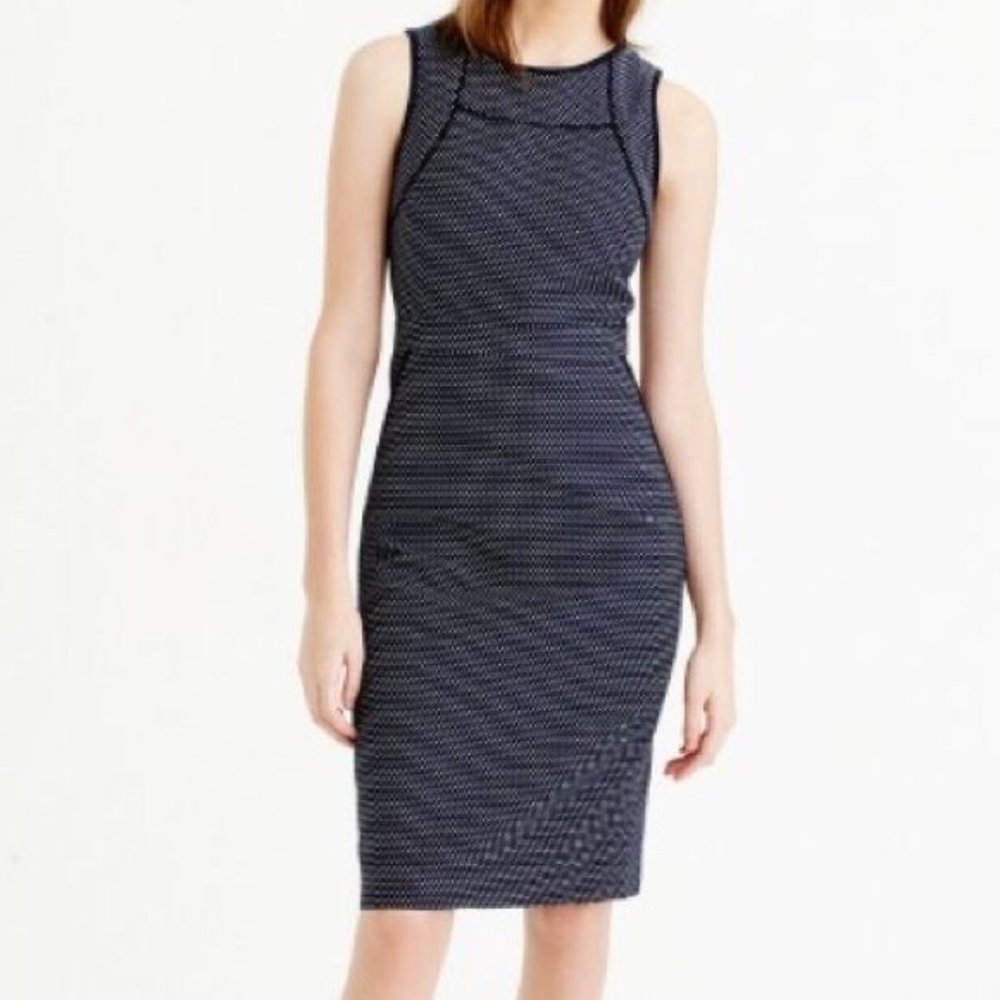 J. Crew Womens Tipped Sheath Dress Dotted Jacquard 10 Navy Blue Career Sleeveles